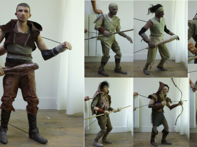 les sept differents personnages créés à partir du même modelage